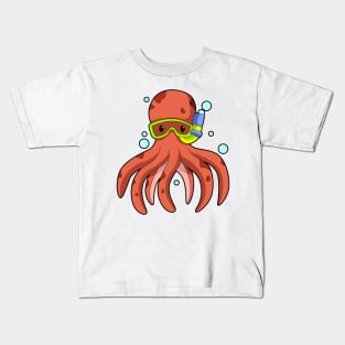 Octopus at Diving with Snorkel & Swimming googles Kids T-Shirt